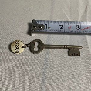 Vintage Antique Corbin Skeleton Key BRASS Fob with S303 Key 1920's-30's
